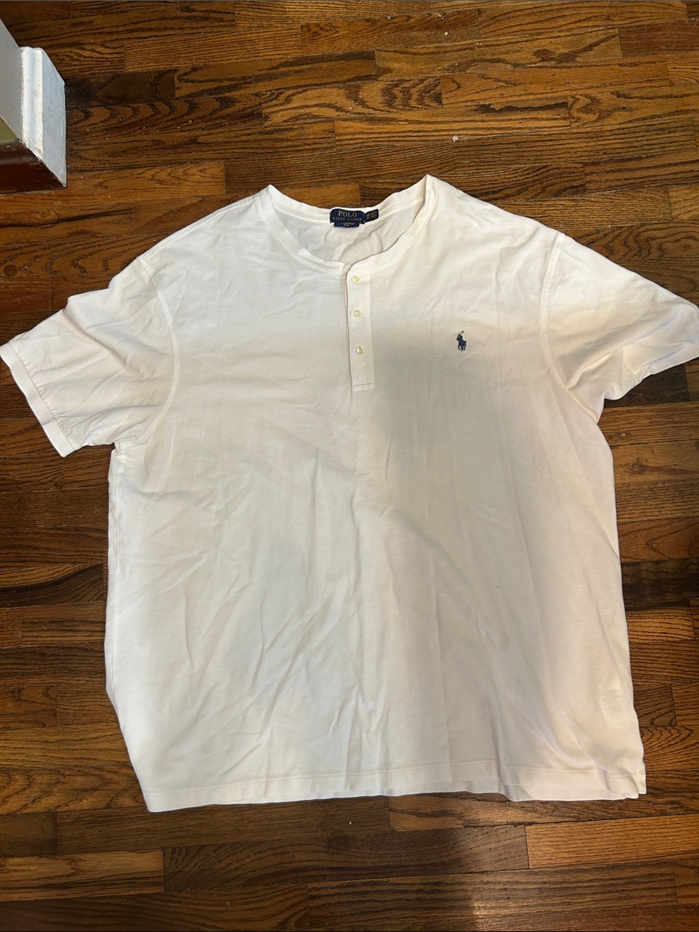 Ralph Lauren White Short-Sleeve Henley Polo with Navy Pony